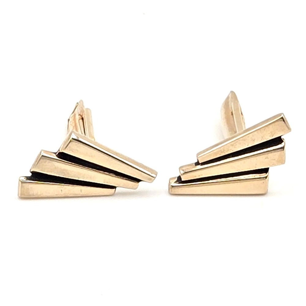 Vintage Gold Art Deco Tiered Geometric Cufflinks Mid-Century Modern PAT PEND